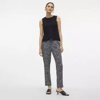 Струящиеся брюки с цветочным принтом и кулиской Женский VERO MODA S чёрный