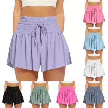 Струящиеся спортивные шорты для женщин с высокой талией, тренажерный зал, йога, теннисная юбка для бега, юбка-корт, милая одежда, повседневное лето XXL чёрный