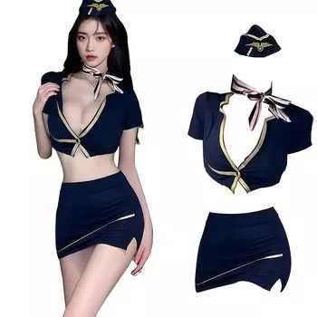 Стюардесса роль сексуальная сексуальная супружеская сексуальная экстремальная взрослая супер тело кружевные чулки [MeatRoot] униформа, трусики с Т-образным вырезом, игра, мини-юбка, ночная рубашка,
