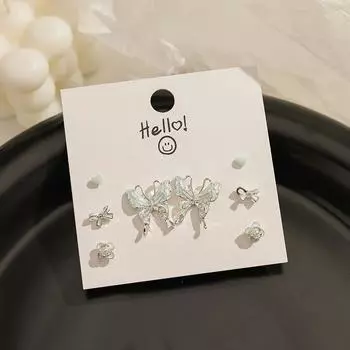 Stud Earrings for Women New Arrival Minimalist Cute and Graceful Niche Style Suit Stylish Fresh S925 Butterfly Earrings Silver Needle for Students Blue Wing Rhyme-Four Pair