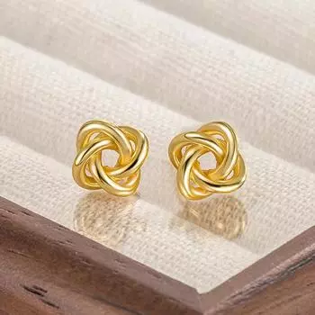 Stud Earrings for Women Small Golden Silver Color Metal Knot Twist Flower Earring Punk Party Jewelry Accessories