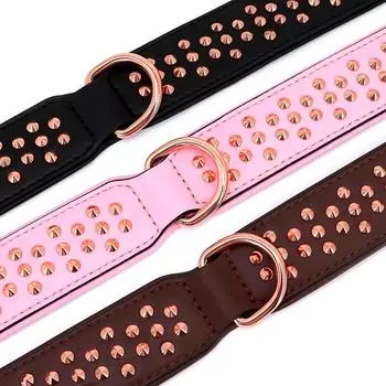 Studded Leather Dog Collar Durable Big Dog Pet Collars German Shepherd Large Collars Adjustable for Medium Large Dog Pitbull L розовый