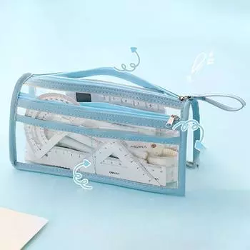 Студенческая двухслойная прозрачная сумка для ручек для экзаменов, вместительная косметичка для вступительных экзаменов в колледж бежевый