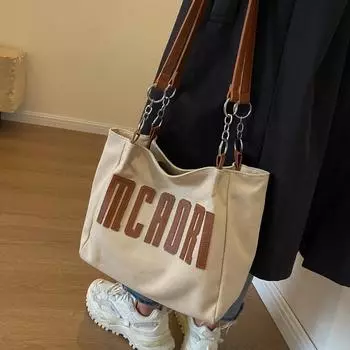 Студенческая холщовая сумка на плечо, большая женская сумка-тоут большой емкости серый