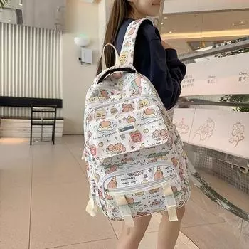 Студенческая мультяшная школьная сумка женская легкая многослойная рюкзак чёрный