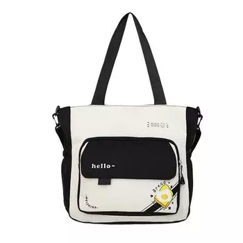 Студенческая мультяшная сумка-тоут, цветной блок, женская сумка через плечо большой вместимости чёрный