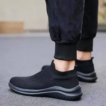 Студенческая мужская обувь весна-осень спортивная обувь с плетением мух модная обувь полностью черная беговая обувь с одной педалью носки мужская повседневная обувь 39 чёрный