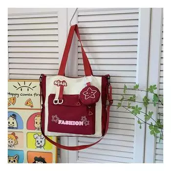 Студенческая наплечная сумка женская, двухцветная, с алфавитом, сумка-мессенджер, для учеников начальной и средней школы, большая вместительная сумка для репетиторства красный