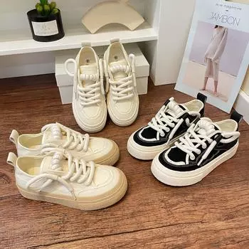 Студенческая парусиновая обувь в гонконгском стиле, женские маленькие белые туфли на толстой подошве, модная и универсальная летняя повседневная обувь 40 чёрный