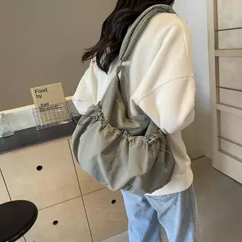 Студенческая плиссированная сумка Большая вместительная сумка Однотонная женская сумка через плечо розовый