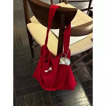 Студенческая повседневная холщовая сумка лето 2025 новый приход прилив Южная Корея нишевый стиль сумка-тоут большая вместимость сумка для покупок Red(No pendant)