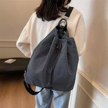 Студенческая повседневная сумка-рюкзак женская осенне-зимняя полосатая холщовая сумка универсальный рюкзак большой вместимости коричневый