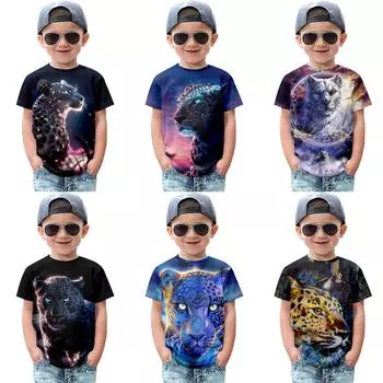 Студенческая рубашка с леопардовым принтом, костюм для мальчиков с короткими рукавами 70 чёрный