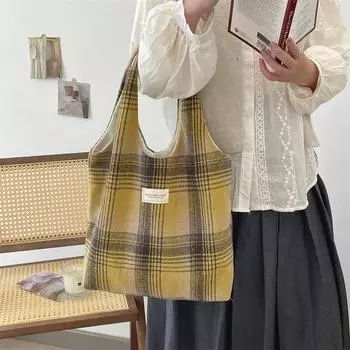 Студенческая шерстяная ретро-клетчатая сумка через плечо, большая вместительная жилетная сумка, школьная сумка для студента жёлтый