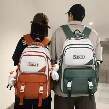 Студенческая школьная сумка большой емкости, мужской рюкзак с цветными блоками, женский рюкзак большой емкости для кампуса оранжевый