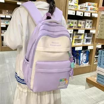 Студенческая школьная сумка большой емкости, женский рюкзак, однотонная лоскутная дорожная сумка чёрный