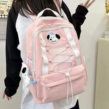 Студенческая школьная сумка большой емкости, женский однотонный рюкзак, рюкзак с принтом собаки для девочек синий