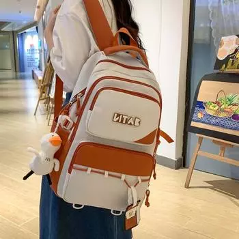 Студенческая школьная сумка большой емкости легкий рюкзак цветной блок женский простой рюкзак хаки
