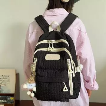 Студенческая школьная сумка большой емкости, однотонный женский дорожный рюкзак чёрный