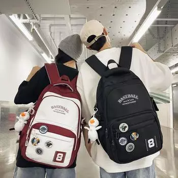 Студенческая школьная сумка для женщин, большой емкости, рюкзак для кампуса, мужской рюкзак с цветными блоками красный