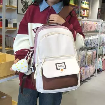 Студенческая школьная сумка для женщин, контрастный цвет, дорожный рюкзак, большой емкости для поездок на работу, компьютерный рюкзак чёрный