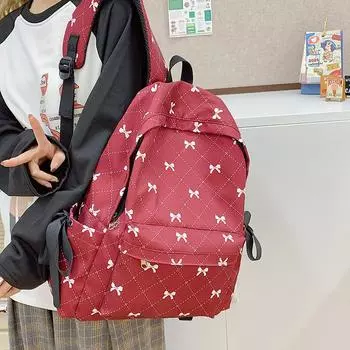 Студенческая школьная сумка для женщин, рюкзак с бантом, для учеников младших классов, для путешествий, для компьютера, рюкзак красный