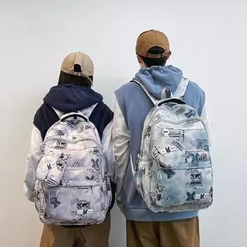 Студенческая школьная сумка кампуса с принтом граффити, женский рюкзак большой емкости для мужчин чёрный