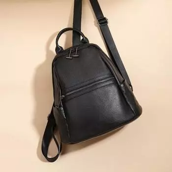 Студенческая школьная сумка однотонного цвета большой емкости из натуральной кожи рюкзак для отдыха на открытом воздухе походная сумка чёрный