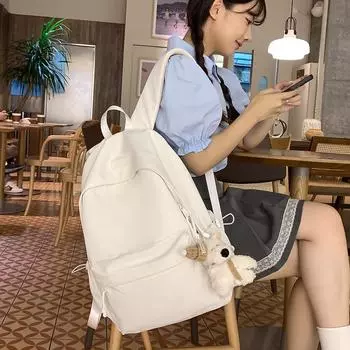 Студенческая школьная сумка однотонный кампусный рюкзак женский большой емкости рюкзак белый