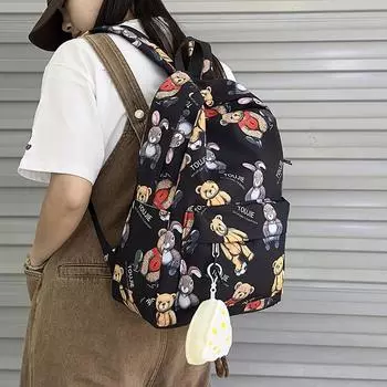 Студенческая школьная сумка, рюкзак с принтом медведя, женский милый рюкзак красный