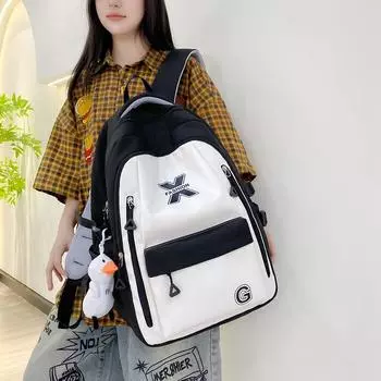 Студенческая школьная сумка с цветными блоками, легкий рюкзак большой емкости для женщин и мужчин, дорожная сумка зелёный