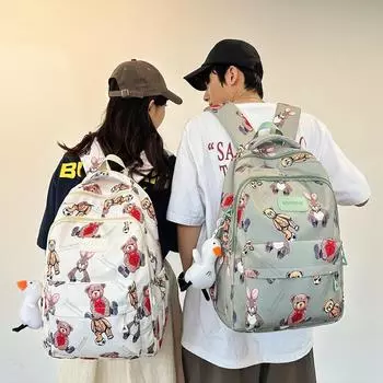 Студенческая школьная сумка с принтом медведя, женский рюкзак, милый рюкзак большой емкости для мужчин красный