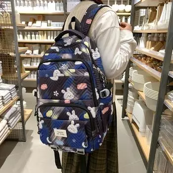 Студенческая школьная сумка с рисунком кролика, рюкзак большой емкости, женская школьная сумка чёрный