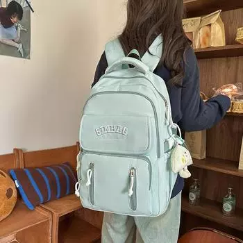 Студенческая школьная сумка с вышитыми буквами, женский кампусный рюкзак, однотонный рюкзак большой вместимости чёрный