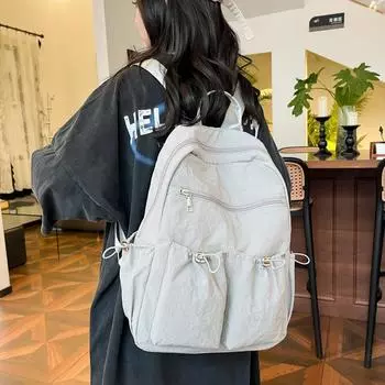 Студенческая школьная сумка в стиле колледжа, рюкзак из нейлона для поездок на работу, однотонная женская спортивная сумка светло-серый