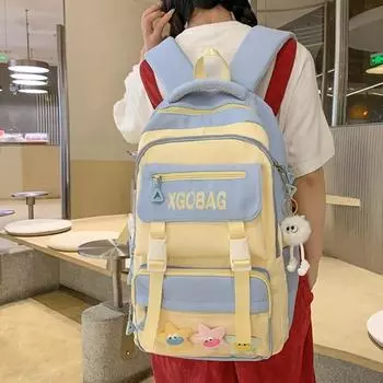 Студенческая школьная сумка в студенческом стиле для девочек, рюкзак с цветными блоками, женский рюкзак с буквенным принтом чёрный