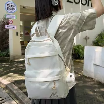 Студенческая школьная сумка женская большая вместимость водонепроницаемый рюкзак с вышитыми буквами рюкзак чёрный