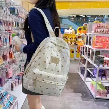 Студенческая школьная сумка женская большая вместимость маленький цветочный рюкзак белый