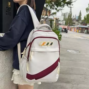 Студенческая школьная сумка женская большая емкость контрастный цвет рюкзак чёрный