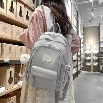 Студенческая школьная сумка, женский однотонный рюкзак большой емкости для кампуса красный/белый