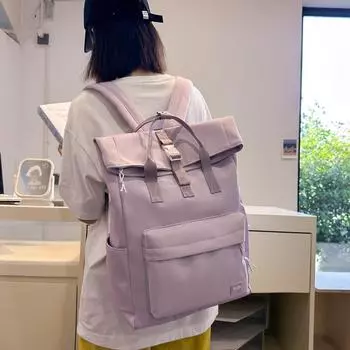 Студенческая школьная сумка, женский однотонный рюкзак большой емкости для девочек фиолетовый