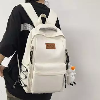 Студенческая школьная сумка, женский однотонный рюкзак для мужчин, большая вместимость, для учеников средних школ с третьего по шестой класс бежевый
