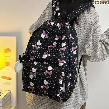 Студенческая школьная сумка, женский рюкзак большой вместимости с мультяшным принтом белый