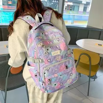 Студенческая школьная сумка, женский рюкзак большой емкости, школьная сумка с героями мультфильмов для старшей средней школы зелёный