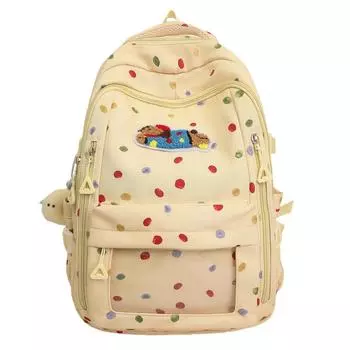 Студенческая школьная сумка, женский рюкзак с принтом в горошек, большой емкости жёлтый