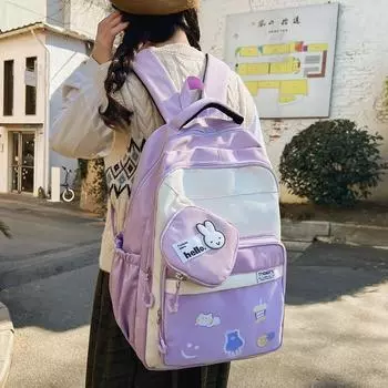 Студенческая школьная сумка, женский рюкзак в студенческом стиле с мультяшным принтом чёрный