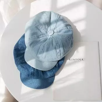 Студенческая шляпа, старая джинсовая восьмиугольная шляпа, женская четырехсезонная ретро-универсальная шляпа художника, литературная шляпа для мужчин M56-58cm