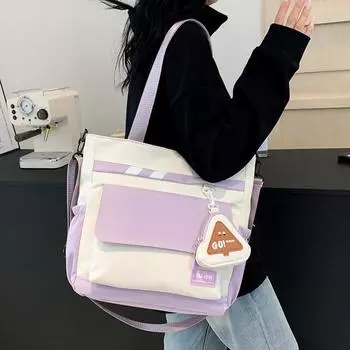 Студенческая сумка через плечо, большая вместительная сумка для женщин, сумка через плечо розовый