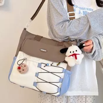 Студенческая сумка через плечо контрастного цвета, водонепроницаемая нейлоновая сумка большой емкости, женская сумка через плечо розовый