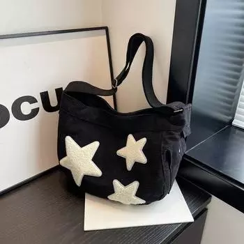 Студенческая сумка через плечо с бархатной модной модной сумкой на плечо, универсальная повседневная сумка большой емкости со звездами